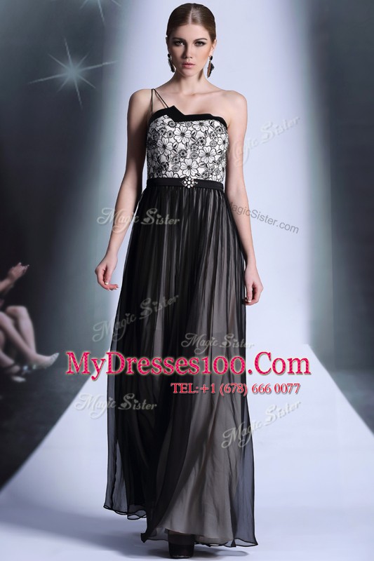 Black Side Zipper Strapless Appliques Womens Evening Dresses Chiffon Sleeveless