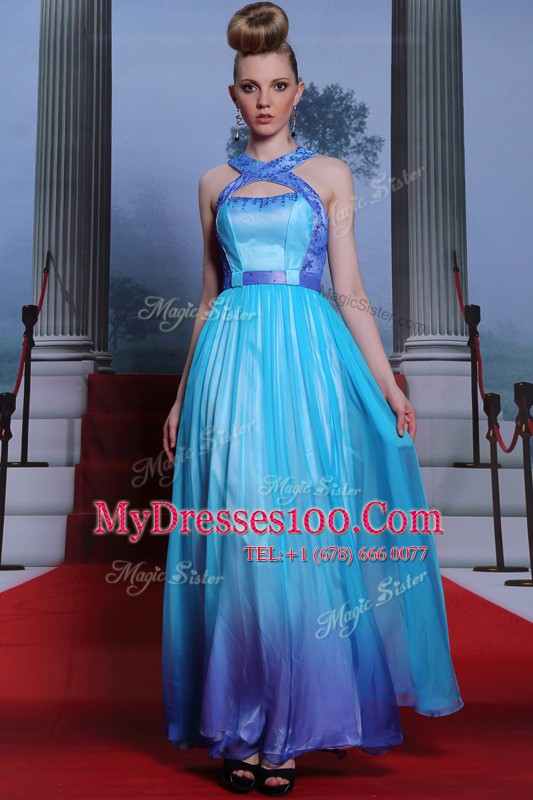 Scoop Sleeveless Chiffon Prom Evening Gown Beading and Belt Zipper