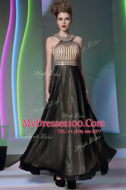 Comfortable Black Prom Homecoming Dress Prom and Party and For with Beading Halter Top Sleeveless Side Zipper