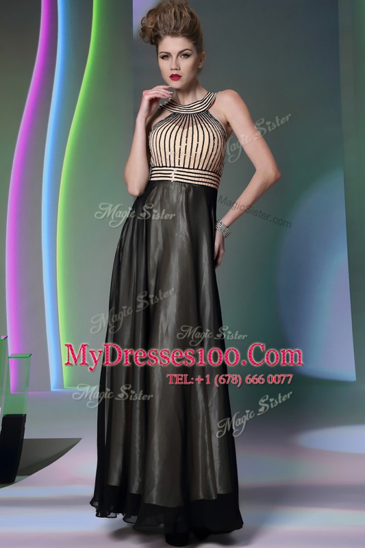 Comfortable Black Prom Homecoming Dress Prom and Party and For with Beading Halter Top Sleeveless Side Zipper