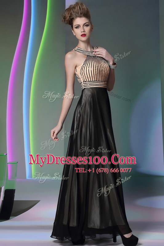 Comfortable Black Prom Homecoming Dress Prom and Party and For with Beading Halter Top Sleeveless Side Zipper