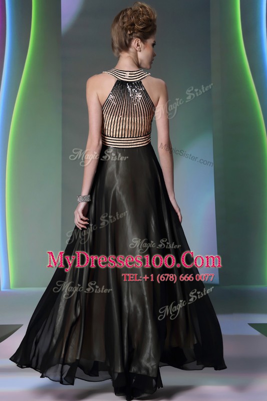 Comfortable Black Prom Homecoming Dress Prom and Party and For with Beading Halter Top Sleeveless Side Zipper
