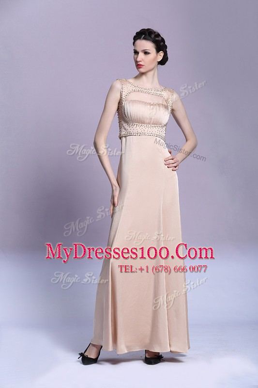 Beading and Ruching Homecoming Dress Peach Backless Sleeveless Floor Length