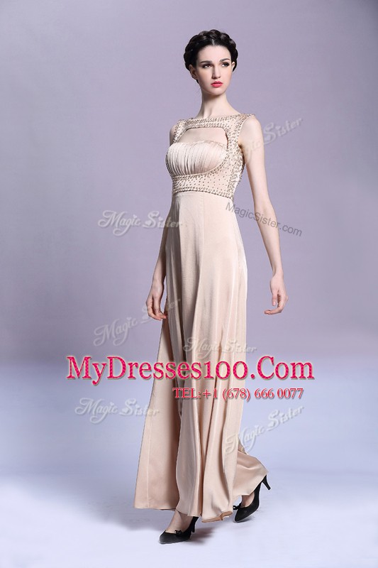 Beading and Ruching Homecoming Dress Peach Backless Sleeveless Floor Length