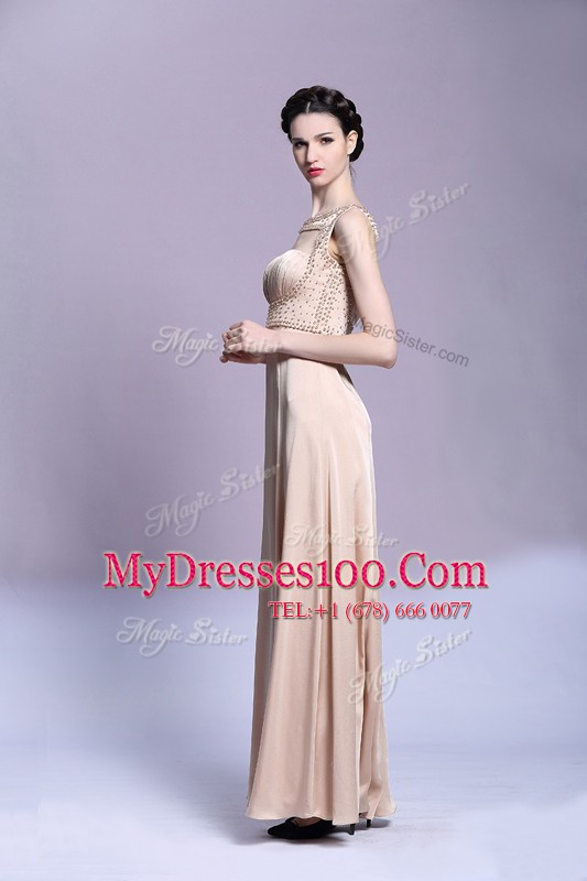 Beading and Ruching Homecoming Dress Peach Backless Sleeveless Floor Length
