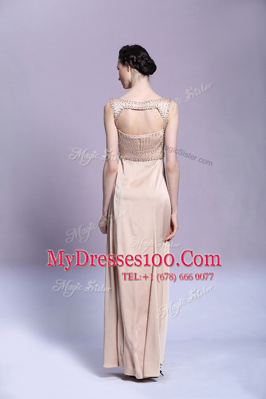 Beading and Ruching Homecoming Dress Peach Backless Sleeveless Floor Length