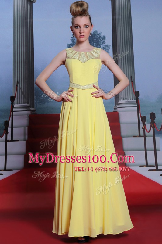 Yellow Scoop Neckline Lace Mother Of The Bride Dress Sleeveless Side Zipper