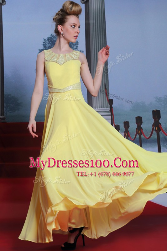 Yellow Scoop Neckline Lace Mother Of The Bride Dress Sleeveless Side Zipper