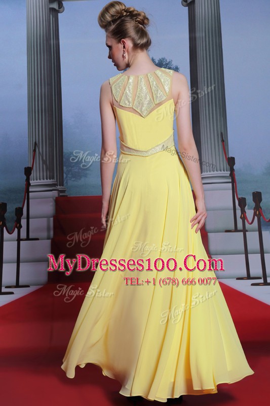 Yellow Scoop Neckline Lace Mother Of The Bride Dress Sleeveless Side Zipper