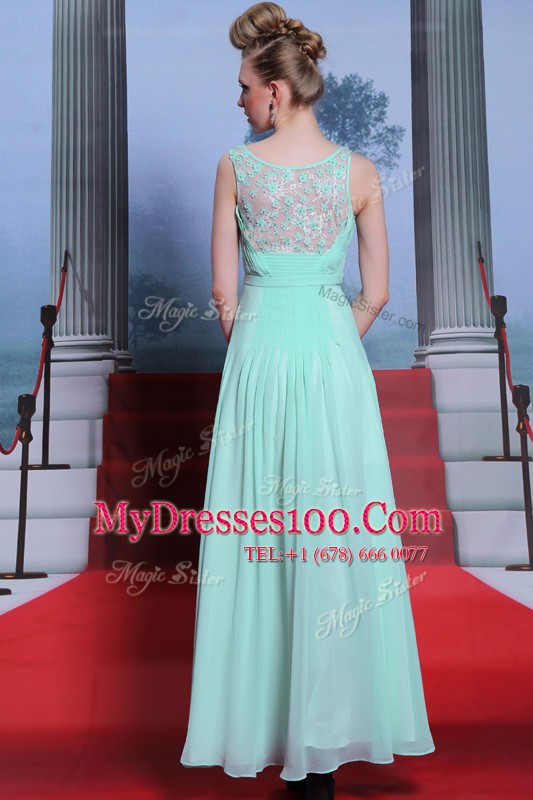 Apple Green Scoop Side Zipper Beading and Ruching Mother Of The Bride Dress Sleeveless