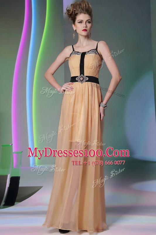 Dramatic Empire Prom Evening Gown Peach Square Chiffon Sleeveless Floor Length Zipper