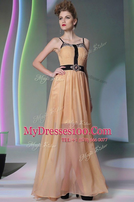 Dramatic Empire Prom Evening Gown Peach Square Chiffon Sleeveless Floor Length Zipper