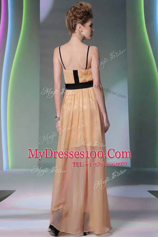 Dramatic Empire Prom Evening Gown Peach Square Chiffon Sleeveless Floor Length Zipper