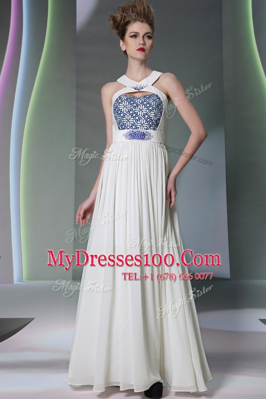 Fabulous White Zipper Halter Top Beading and Embroidery Chiffon Sleeveless