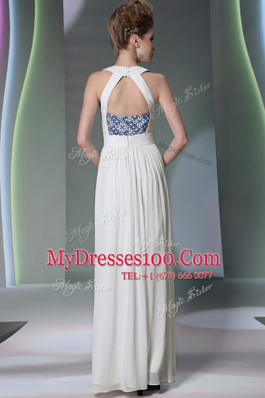 Fabulous White Zipper Halter Top Beading and Embroidery Chiffon Sleeveless