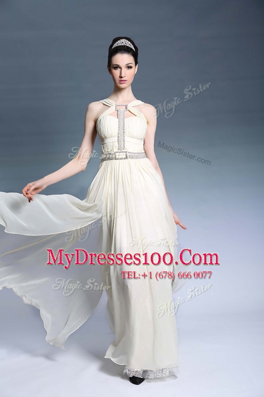 Column/Sheath Prom Dresses Light Yellow Strapless Chiffon Sleeveless Floor Length Side Zipper