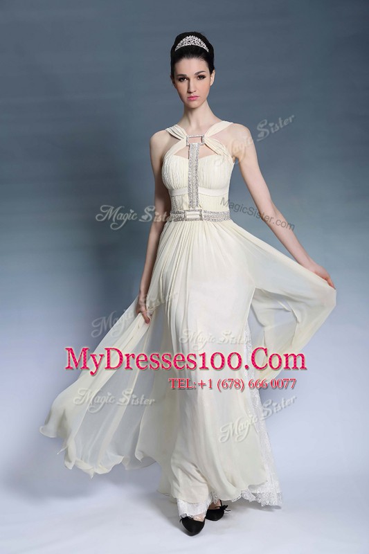 Column/Sheath Prom Dresses Light Yellow Strapless Chiffon Sleeveless Floor Length Side Zipper