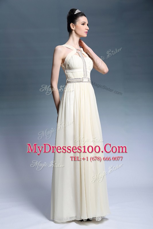 Column/Sheath Prom Dresses Light Yellow Strapless Chiffon Sleeveless Floor Length Side Zipper