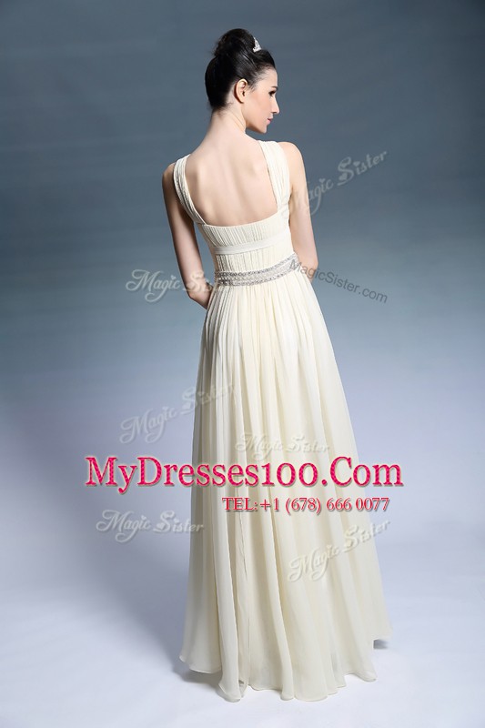 Column/Sheath Prom Dresses Light Yellow Strapless Chiffon Sleeveless Floor Length Side Zipper