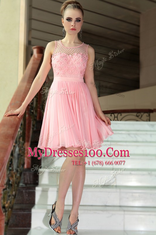 Cute Baby Pink Empire Chiffon Scoop Sleeveless Pleated Mini Length Side Zipper Cocktail Dress
