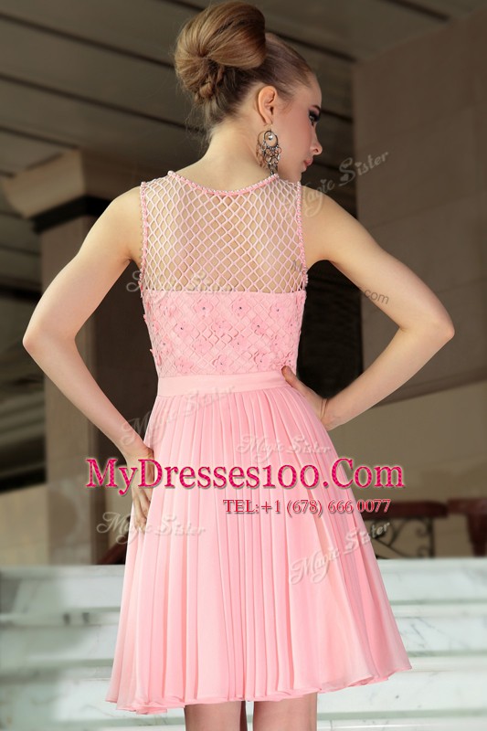 Cute Baby Pink Empire Chiffon Scoop Sleeveless Pleated Mini Length Side Zipper Cocktail Dress