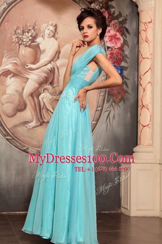 Off the Shoulder Chiffon Cap Sleeves Floor Length Prom Dress and Beading