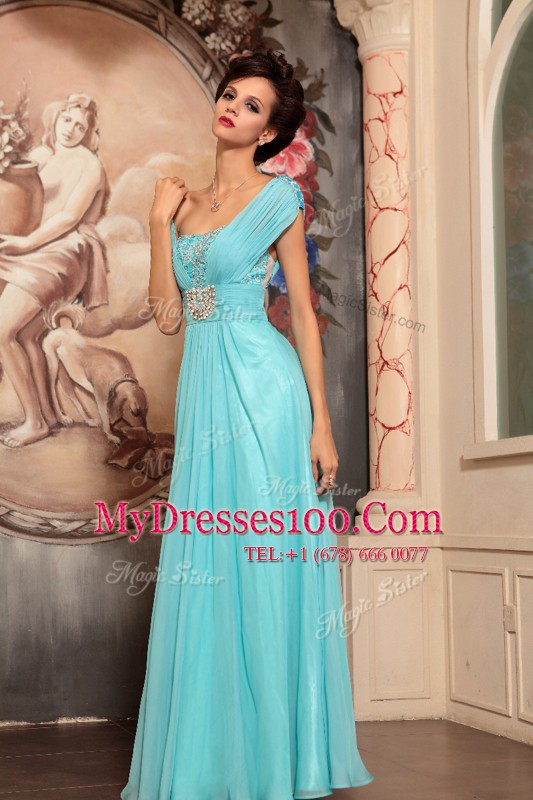 Off the Shoulder Chiffon Cap Sleeves Floor Length Prom Dress and Beading