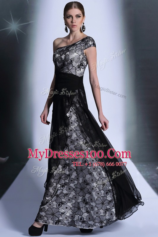 On Sale One Shoulder Sleeveless Tulle and Lace Mother Of The Bride Dress Embroidery Side Zipper