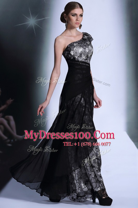 On Sale One Shoulder Sleeveless Tulle and Lace Mother Of The Bride Dress Embroidery Side Zipper