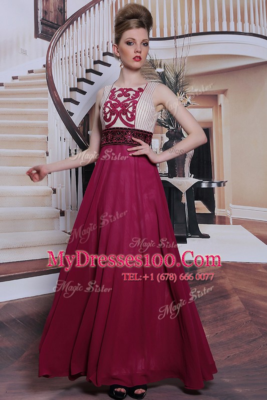 Best Selling Sleeveless Floor Length Beading and Appliques Side Zipper Mother Of The Bride Dress with Burgundy