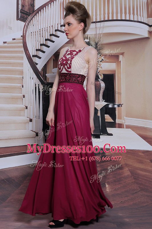 Best Selling Sleeveless Floor Length Beading and Appliques Side Zipper Mother Of The Bride Dress with Burgundy