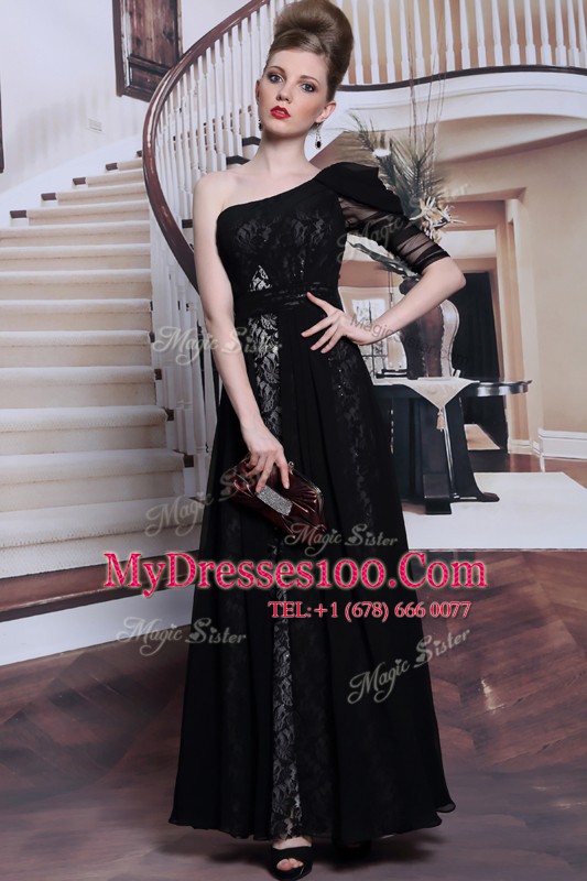 Gorgeous One Shoulder Sleeveless Lace and Sequins Side Zipper Mother Of The Bride Dress