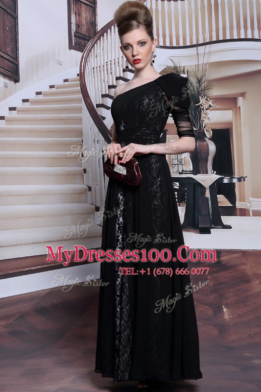 Gorgeous One Shoulder Sleeveless Lace and Sequins Side Zipper Mother Of The Bride Dress