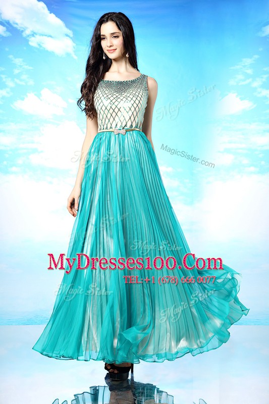 Latest Scoop Chiffon Sleeveless Floor Length Prom Evening Gown and Pleated
