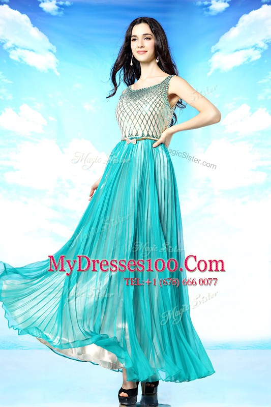Latest Scoop Chiffon Sleeveless Floor Length Prom Evening Gown and Pleated