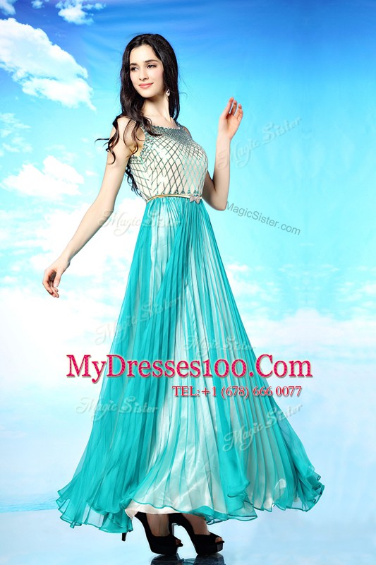 Latest Scoop Chiffon Sleeveless Floor Length Prom Evening Gown and Pleated
