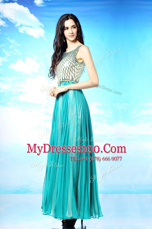 Latest Scoop Chiffon Sleeveless Floor Length Prom Evening Gown and Pleated