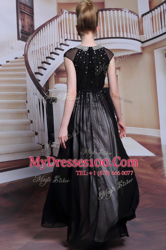 High End Black Prom Dress Prom and Party and For with Beading and Appliques Scoop Sleeveless Zipper