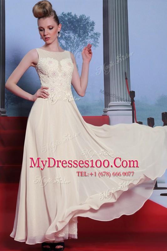 Scoop Sleeveless Side Zipper Floor Length Beading and Appliques Mother Of The Bride Dress