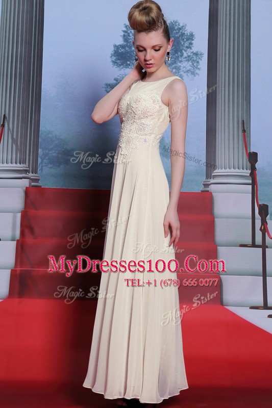 Scoop Sleeveless Side Zipper Floor Length Beading and Appliques Mother Of The Bride Dress