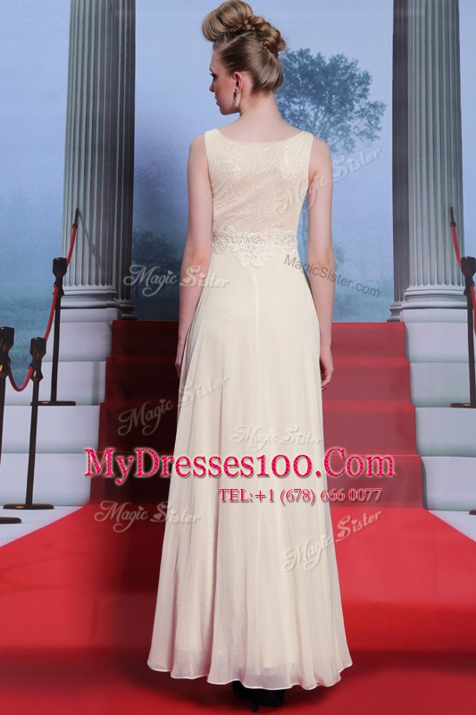 Scoop Sleeveless Side Zipper Floor Length Beading and Appliques Mother Of The Bride Dress