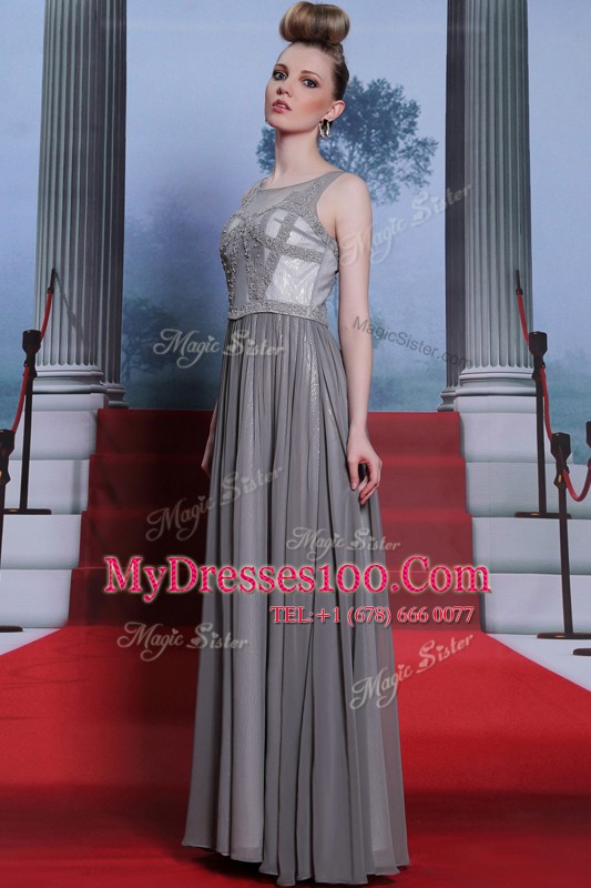 Fitting Chiffon Scoop Sleeveless Side Zipper Beading Homecoming Dress in Grey