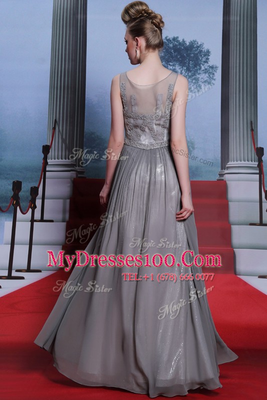 Fitting Chiffon Scoop Sleeveless Side Zipper Beading Homecoming Dress in Grey