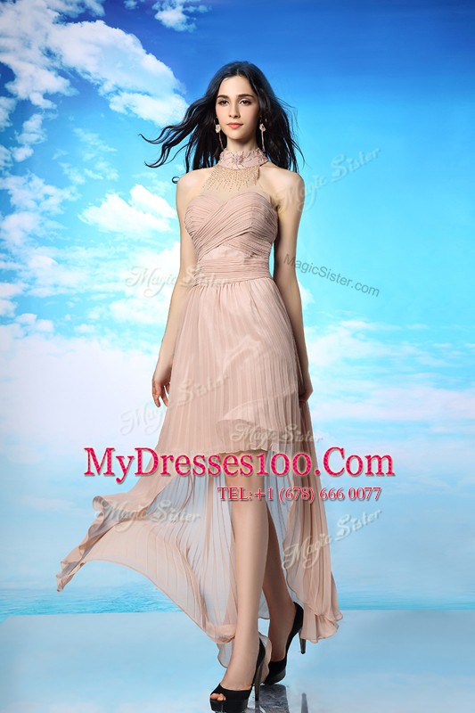 High Low Side Zipper Homecoming Dress Peach for Prom and Party with Ruching