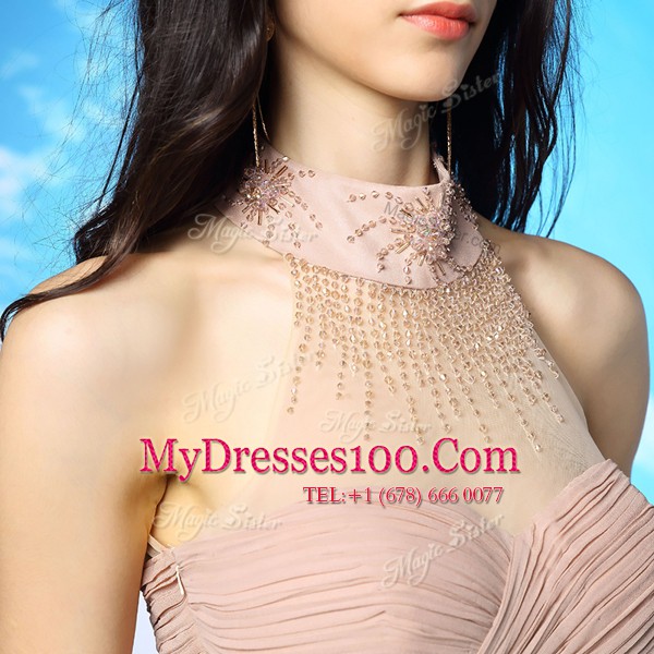 High Low Side Zipper Homecoming Dress Peach for Prom and Party with Ruching