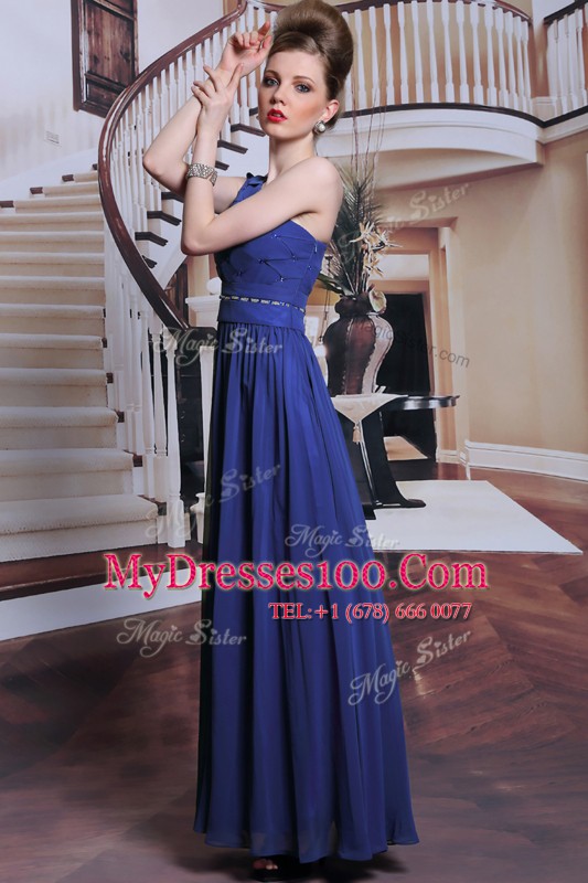 Royal Blue Mother Of The Bride Dress Prom and Party and For with Beading and Pleated One Shoulder Sleeveless Side Zipper