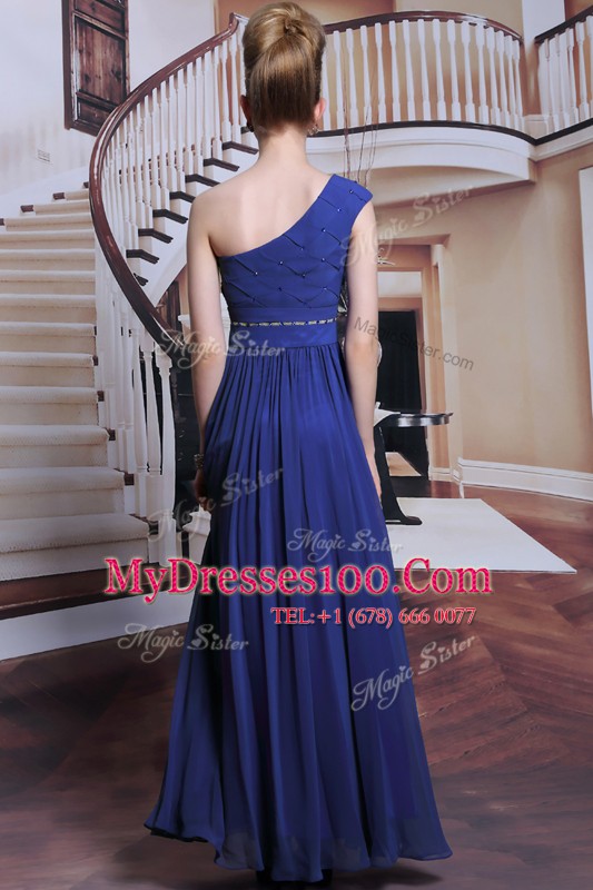 Royal Blue Mother Of The Bride Dress Prom and Party and For with Beading and Pleated One Shoulder Sleeveless Side Zipper
