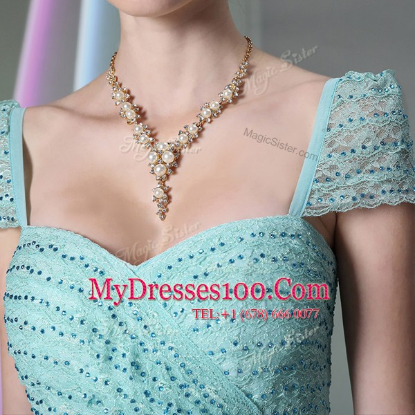 Light Blue Chiffon Side Zipper Evening Party Dresses Cap Sleeves Floor Length Beading and Lace