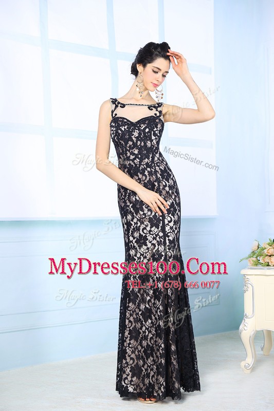Black Scoop Neckline Lace Mother Of The Bride Dress Sleeveless Side Zipper