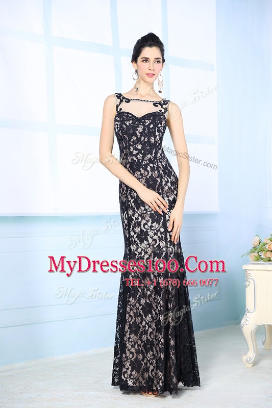 Black Scoop Neckline Lace Mother Of The Bride Dress Sleeveless Side Zipper